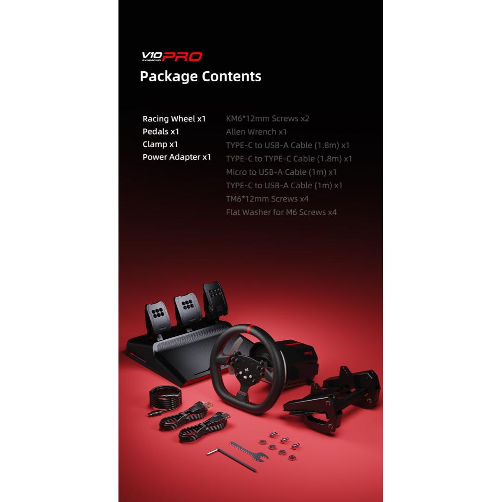 PXN V10 Pro Direct Drive Racing Wheel | 3.2Nm DD Servo | 3-Pedal Set | PC, PS4, Xbox