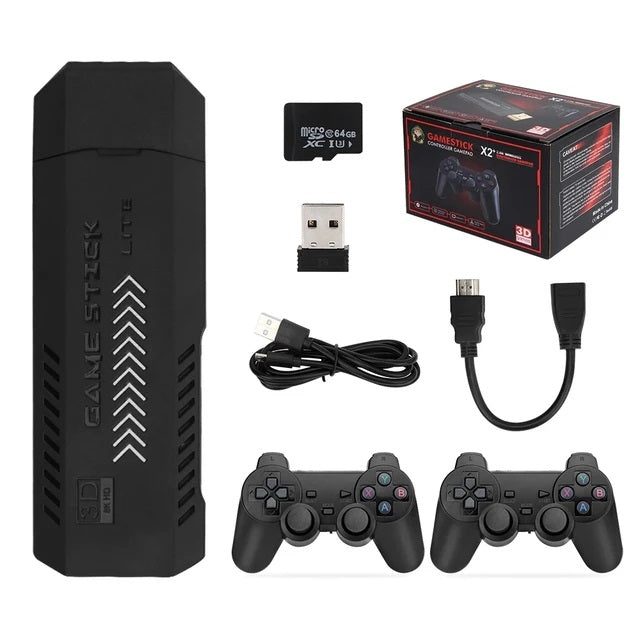X2 64GB Plus Retro 3D Game Stick | 32000+ Built-in Video Games with 4K HD Output & Wireless Controllers