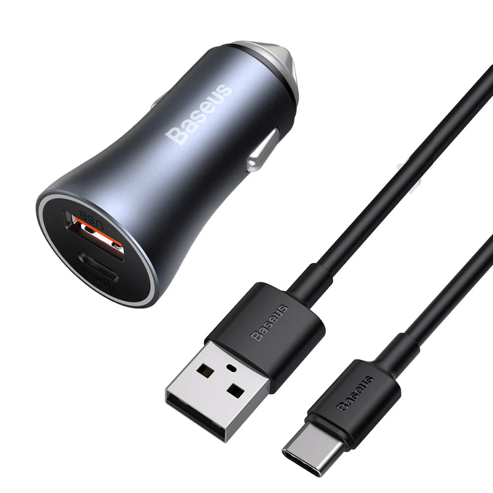 BASEUS Car Charger | 40W (1×USB‑C + 1×USB‑A with USB‑to‑Type‑C Cable) – Model TZCCJD‑0G