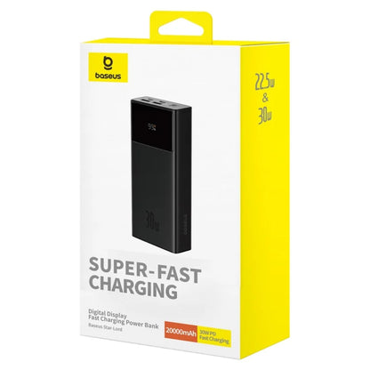 Baseus Star-Lord Series | Digital Display Power Bank | 20,000mAh Capacity | 30W Fast Charging | USB-C PD + USB-A QC | Smart Chip | LED Power Display | Black | For Phones, Tablets, USB Accessories