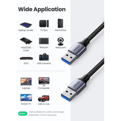 UGREEN US373 USB 3.0 Type-A to Type-A Male-to-Male Cable | 1 m & 2 m | Nylon Braided | 5 Gbps