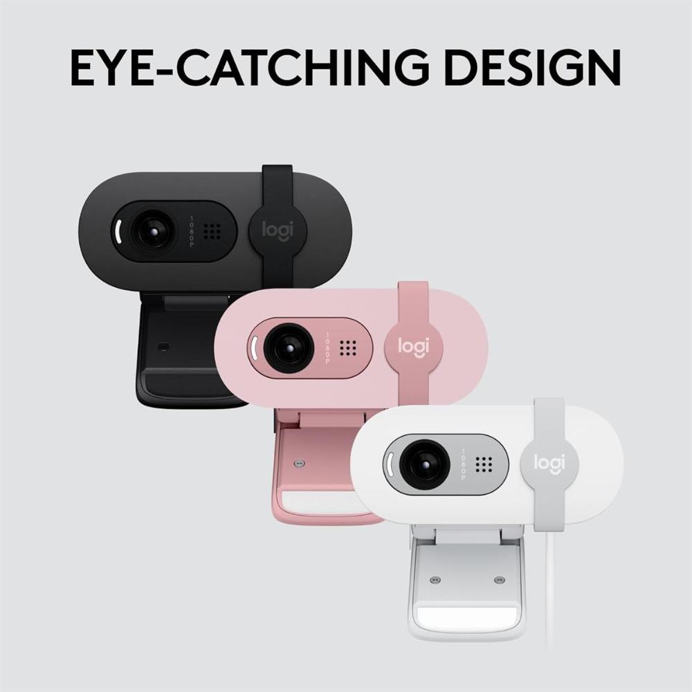 Logitech Brio 100 Full HD Webcam | 1080p 30fps | 2MP Camera | RightLight 2 Auto-Light Balance | Built-in Mic | Privacy Shutter | USB-A | 58° FOV