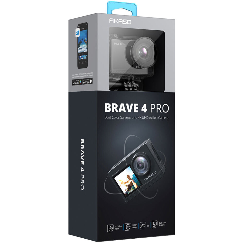 AKASO Brave 4 Pro | 4K30fps, 20MP, Dual Display, EIS, Waterproof 131ft, WiFi, 3 Batteries