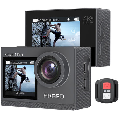 AKASO Brave 4 Pro | 4K30fps, 20MP, Dual Display, EIS, Waterproof 131ft, WiFi, 3 Batteries