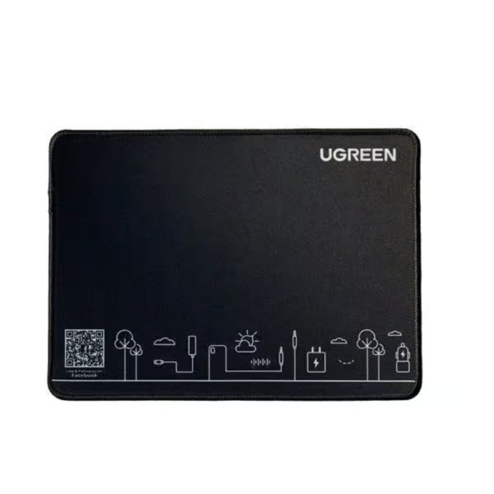 UGREEN CY016 Non-Slip Rubber Mouse Pad 40405 | 260 × 210mm | Smooth Fabric Surface | Natural Rubber Base | Black | Compact & Lightweight