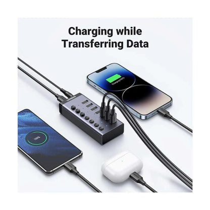 UGREEN 90307 7-Port USB 3.0 Hub | 5Gbps | Smart Charging | Individual Switches | 12V/2A Powered | Aluminum Alloy | 1.5M Cable