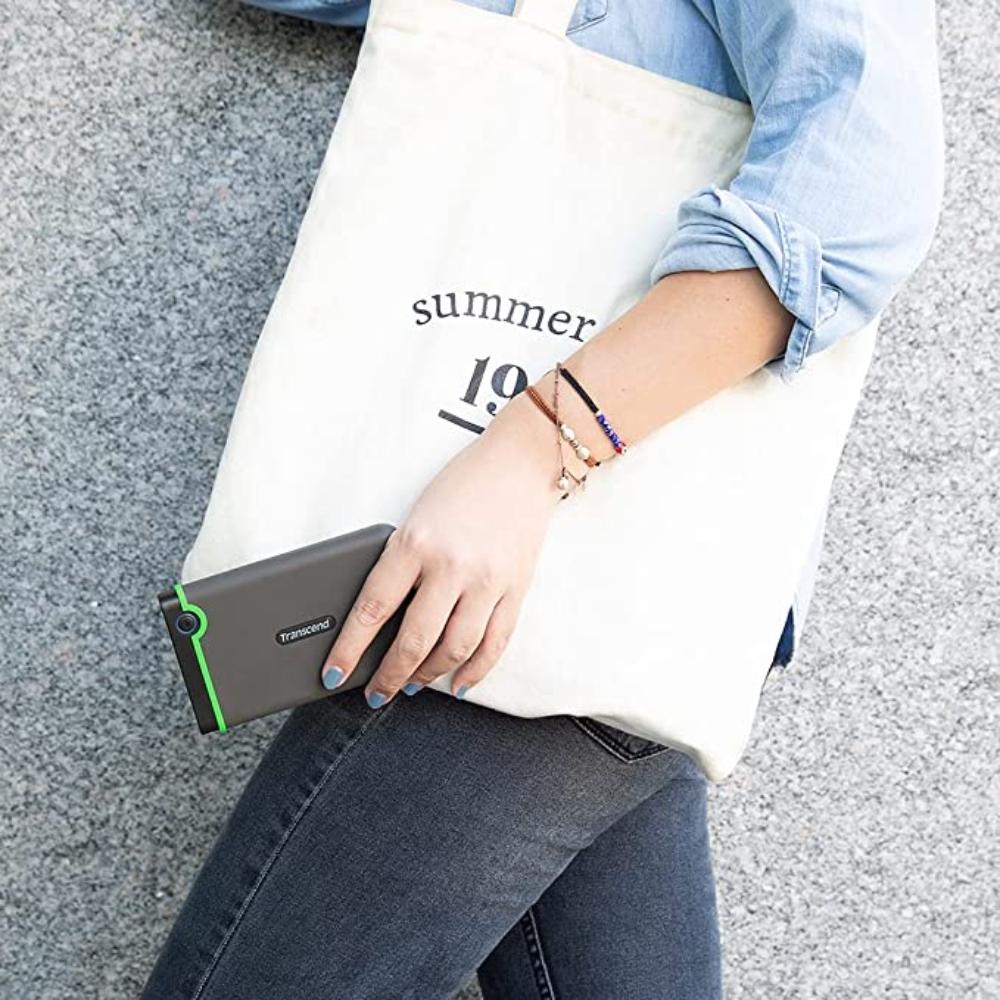 Transcend StoreJet 25M3 | Rugged Portable External Hard Drive | USB 3.1 Gen 1, Anti-Shock, One-Touch Backup (1TB / 2TB / 4TB)