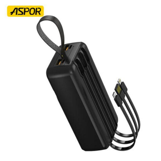 ASPOR A317 | 30000mAh Power Bank with 22.5W Fast Charging & Built-in 3 Cables