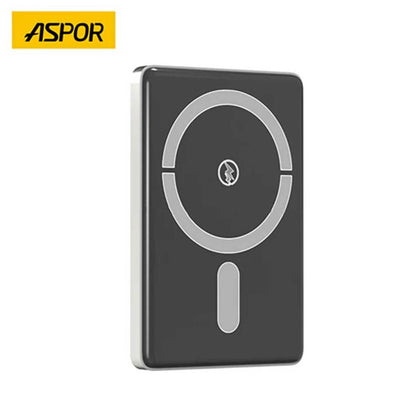 ASPOR A382 Mini Magnetic Wireless Power Bank | 10000mAh | 20W PD USB-C | 15W Qi Wireless | Black