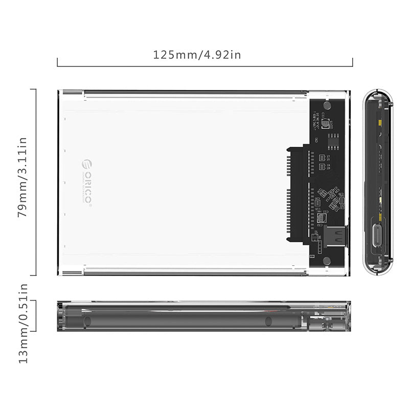 ORICO 2139U3-CR | 2.5 Inch Crystal Transparent USB 3.0 Hard Drive Enclosure | Up to 5Gbps