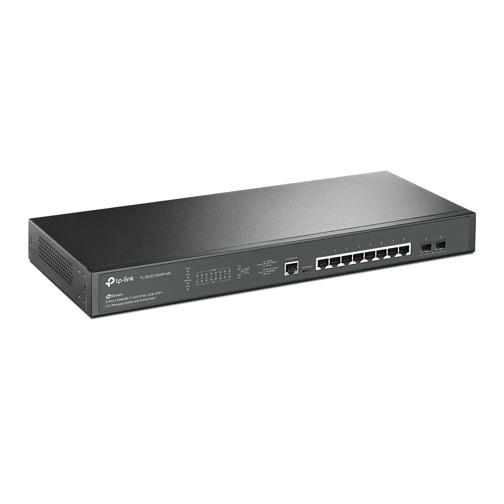 TP-Link TL-SG3210XHP-M2 JetStream 8-Port 2.5GBASE-T and 2-Port 10GE SFP+ L2+ Managed Switch with 8-Port PoE+ | Multi-Gig PoE+ for WiFi 6, 10G Uplinks, and Omada SDN Integration