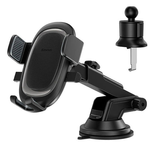 Baseus UltraControl Pro Series Clamp-Type Car Holder Set | Cluster Black | Auto-Clamping | Dashboard, Windshield & Vent Mount | 5.4″–7.2″ Phone Compatibility | Electroplated Finish | Secure Vacuum Suction