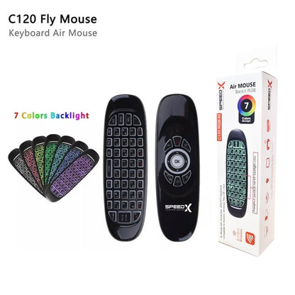 Speed-X C120 RGB | 2.4GHz Wireless Air Mouse with 7-Color Backlight & QWERTY Keyboard for Android & Smart TV