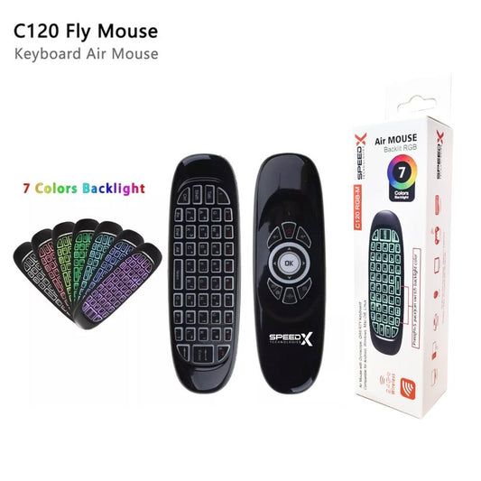 Speed-X C120 RGB | 2.4GHz Wireless Air Mouse with 7-Color Backlight & QWERTY Keyboard for Android & Smart TV
