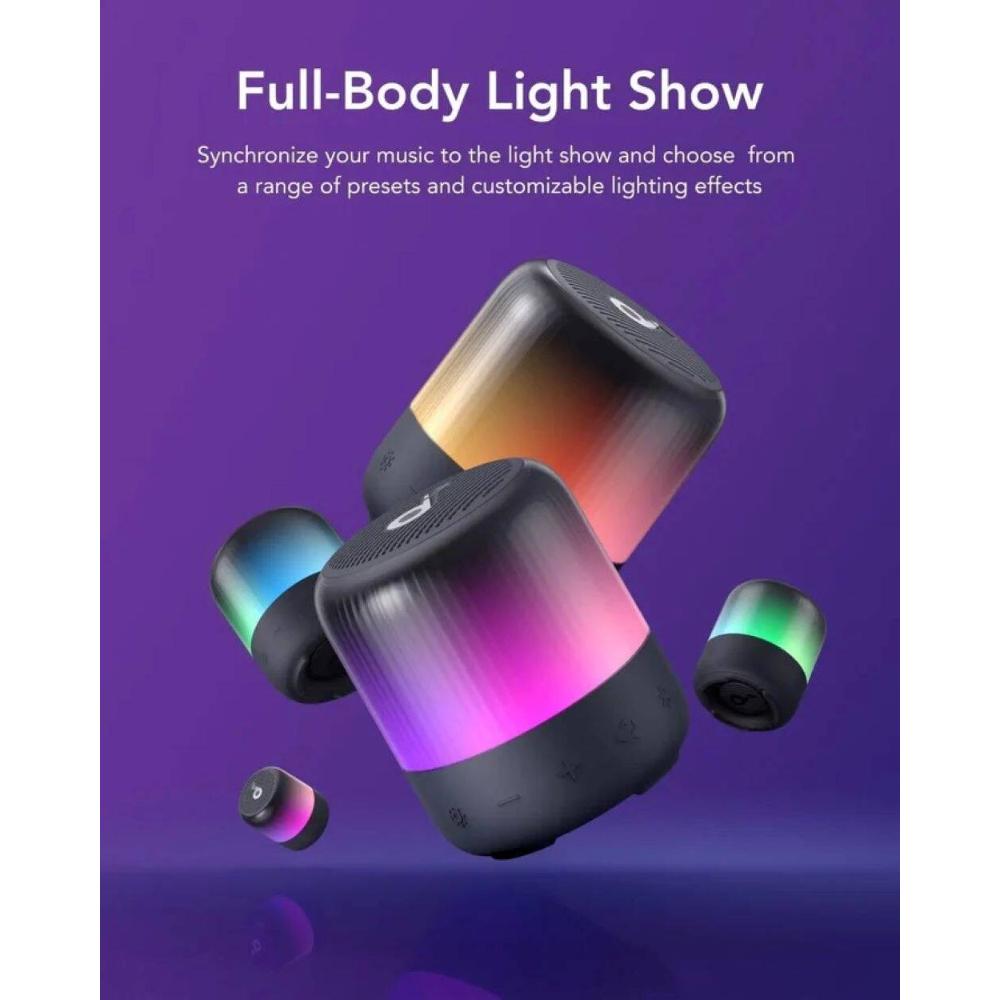 Soundcore Glow Mini Portable Speaker A3136 | Bluetooth Speaker with 360° Sound, Light Show, 12H Battery, IP67 Waterproof & Dustproof