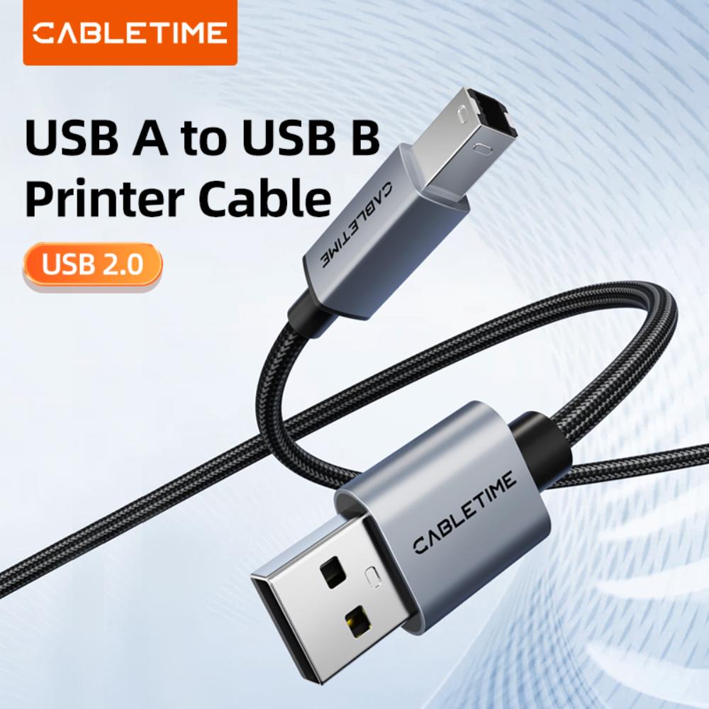 CABLETIME CA15L | USB 2.0 A to B Printer Cable | 480Mbps High-Speed Data Transfer | Aluminum Shell + Braided Jacket (2M)
