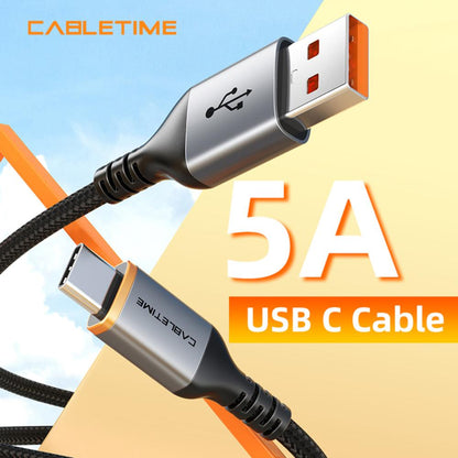 CABLETIME CA50 USB-A to USB-C Cable | 5A Super Fast Charging | Nylon Braided | 0.5m / 1m / 2m