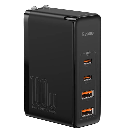 Baseus GaN2 Pro Series | Quick Charger | 2 × USB-C PD + 2 × USB-A QC | 100W Total Output | GaN2 Technology | CN Plug | Black | For Laptops, Tablets, Phones, USB-C & USB-A Accessories