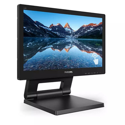 PHILIPS 162B9T | 15.6" LED Touch Monitor | 10-Point Projected Capacitive Touch | SmoothTouch Technology | 1366 × 768 HD Resolution | IP65 Front Panel | HDMI + VGA + USB | Articulating Stand | For POS, Kiosks, Industrial, and Educational Use
