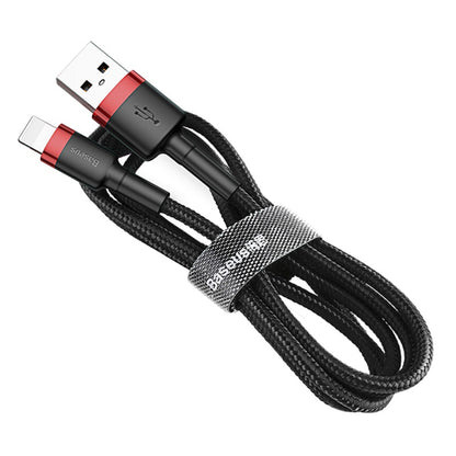 Baseus Cafule Series | USB-A to Lightning Cable | 1.5A Charging | 480Mbps Data | Braided | Reinforced Connectors | 2 Meter | Red + Black | For iPhone, iPad, AirPods