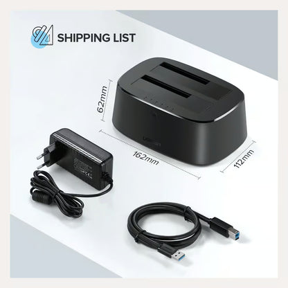 UGREEN 60737 | USB 3.0 to SATA Dual-Bay HDD Docking Station | 2.5"/3.5" HDD/SSD | UASP Support | Offline Clone | 5Gbps | Black | Free Shipping