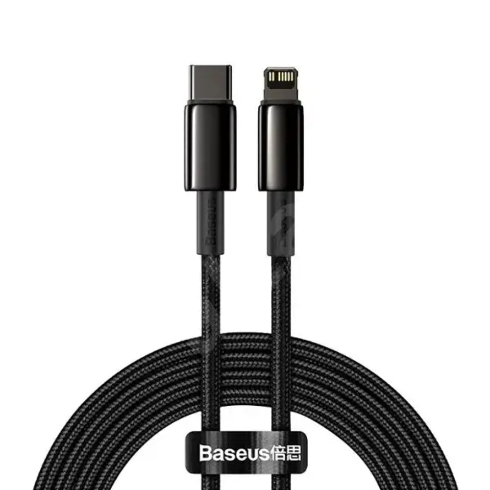 Baseus Tungsten Gold | USB-C to Lightning Cable | 20W PD Fast Charging | 480Mbps Data | 1 Meter / 2 Meter | Braided | For iPhone, iPad, AirPods