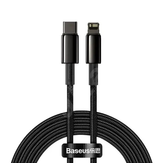 Baseus Tungsten Gold | USB-C to Lightning Cable | 20W PD Fast Charging | 480Mbps Data | 1 Meter / 2 Meter | Braided | For iPhone, iPad, AirPods