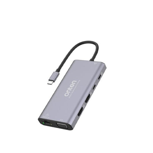 Onten UC601 | 12-in-1 USB-C Multifunctional Hub | Dual HDMI 4K + VGA + RJ45 + 100W PD + 3× USB 3.0 + 2× USB 2.0 + SD/TF + 3.5mm Audio | For MacBook, Dell, HP, Surface, USB-C Laptops/Tablets