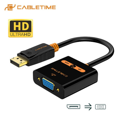 CABLETIME CP25B DisplayPort (DP) to VGA Adapter | 1080P 60Hz Full HD Output | Secure Latch Design | Plug-and-Play Connectivity