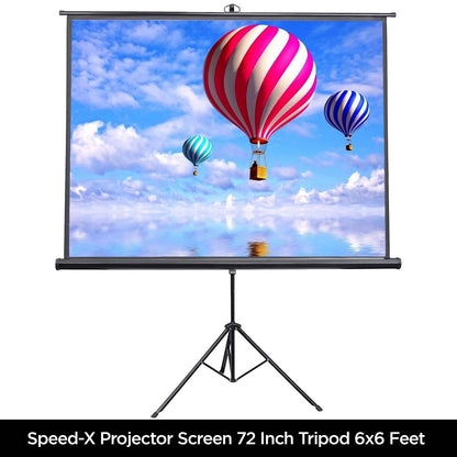 Speed-X 72-Inch Projector Screen | 6x6 Feet Tripod Stand | 1:1 MW Format | Portable Matte White Screen