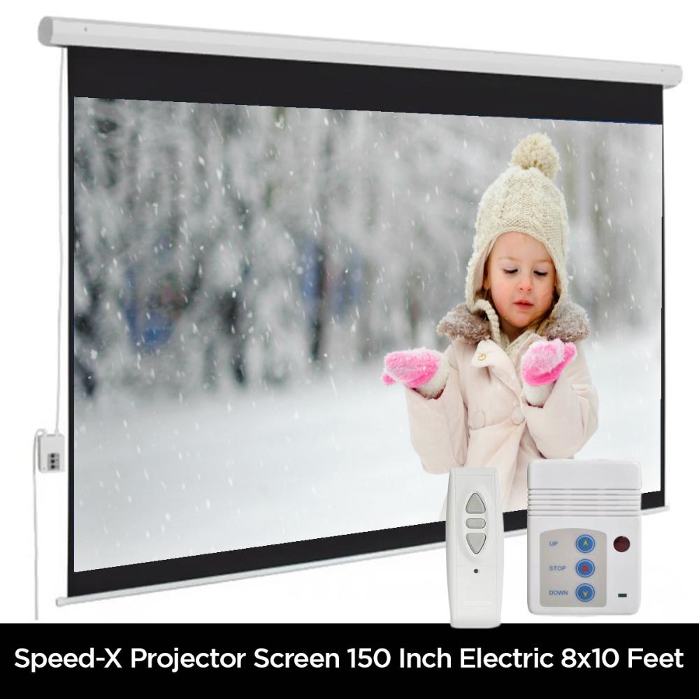 Speed-X Projector Screen 150 Inch | Electric Motorized | 8x10 Feet | 4:3 Matte White | Remote Control
