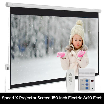 Speed-X Projector Screen 150 Inch | Electric Motorized | 8x10 Feet | 4:3 Matte White | Remote Control