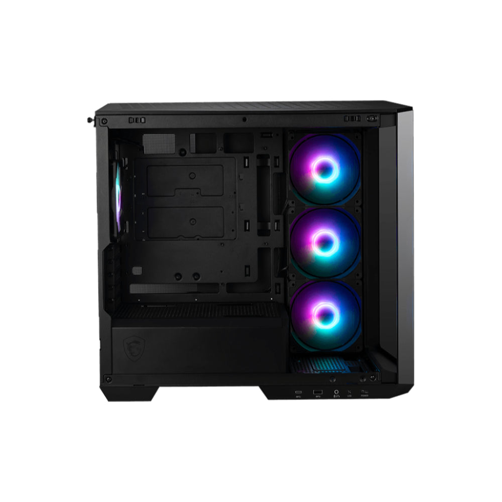 MSI MAG PANO M100R PZ | Micro-ATX Panoramic Gaming Case | 270° Glass Panel Display | 3 × Reverse-Blade ARGB Fans Pre-installed | GPU Clearance up to 390mm | USB-C Front I/O | Black | For Compact Showcase Builds and High-Airflow Systems