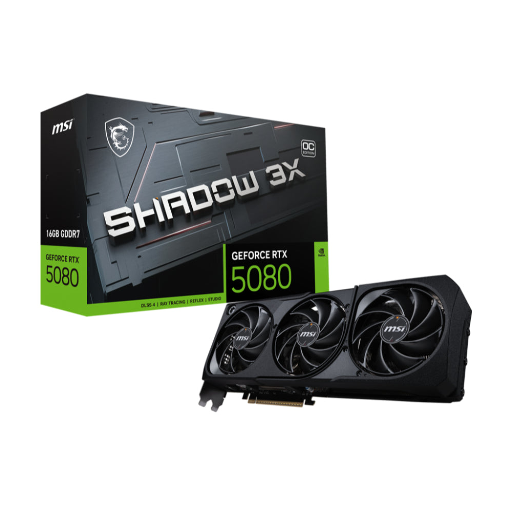 MSI GeForce RTX 5080 SHADOW 3X 16G OC Graphics Card | Blackwell Architecture with 16GB GDDR7, DLSS 4 & Triple-Fan Cooling