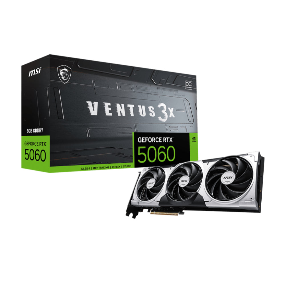 MSI GeForce RTX 5060 VENTUS 3X 8G OC Graphics Card | Triple-Fan GDDR7 GPU with Blackwell Architecture, DLSS 4 & Ray Tracing