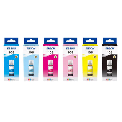 Epson 108 EcoTank Ink Series | 6-Color Dye Ink Bottles for High-Quality Photo Printing