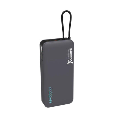 Speed-X SP-S285 Super Fast Charging Power Bank | 20000mAh | 22.5W Fast Charging | Built-in Retractable USB-C Cable