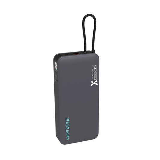 Speed-X SP-S285 Super Fast Charging Power Bank | 20000mAh | 22.5W Fast Charging | Built-in Retractable USB-C Cable