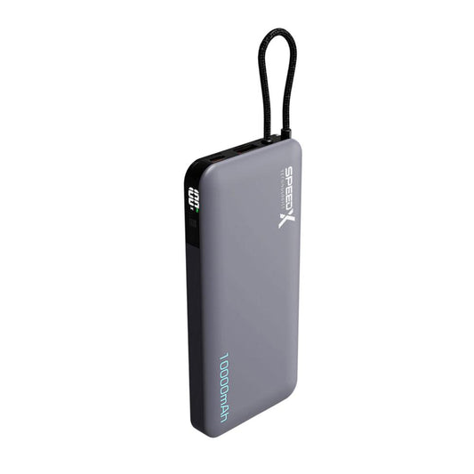 Speed-X SP-S185 Super Fast Charging Power Bank | 10000mAh | 22.5W Fast Charging | Built-in Retractable USB-C Cable