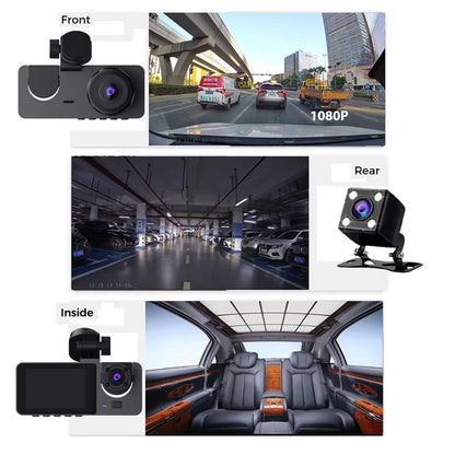 Y15 3-Channels WiFi Dash Cam | 1080P HD | Night Vision | Front + Interior + Rear | Parking Monitor
