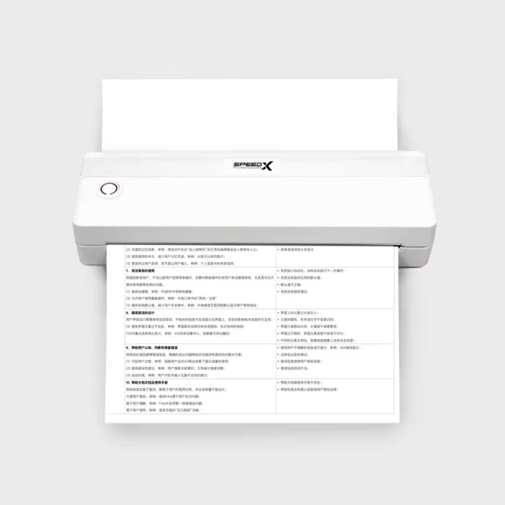 Speed-X SP-A42 A4 Portable Inkless Thermal Printer | 203 DPI | 10mm/s | USB Type-C + Bluetooth + WiFi | iPrint | Black & White