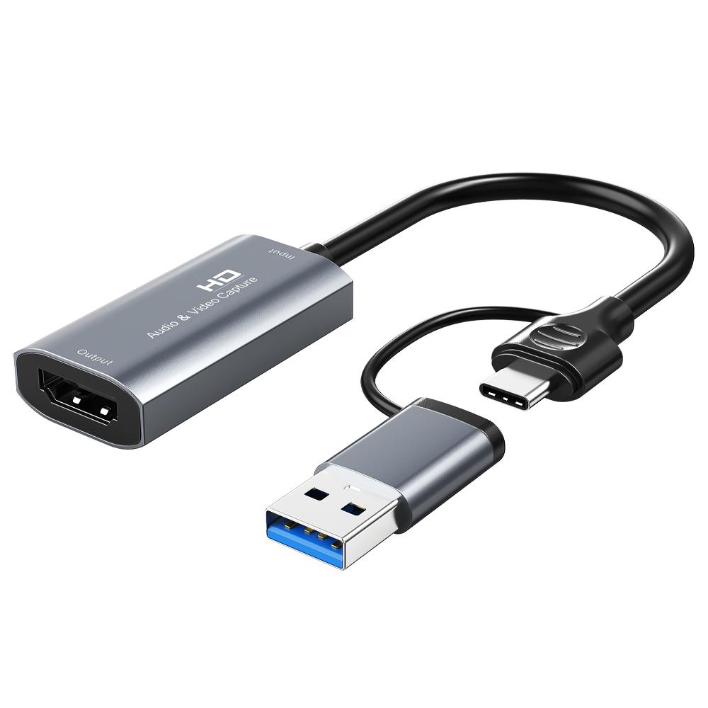 CABLETIME CB64G USB A+C to HDMI Video Capture Card | 4K Input | 1080P Output | Dual USB Interface | Aluminum Alloy Shell