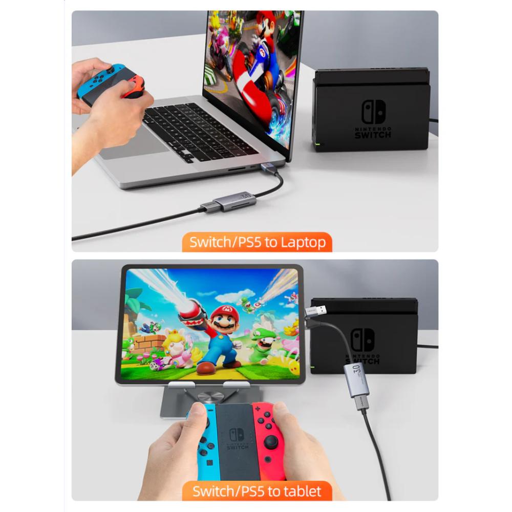 CABLETIME CB65G USB A+C to HDMI Video Capture Card | 1080P60Hz Output | 4K Input | Dual USB Interface | Aluminum Alloy Shell