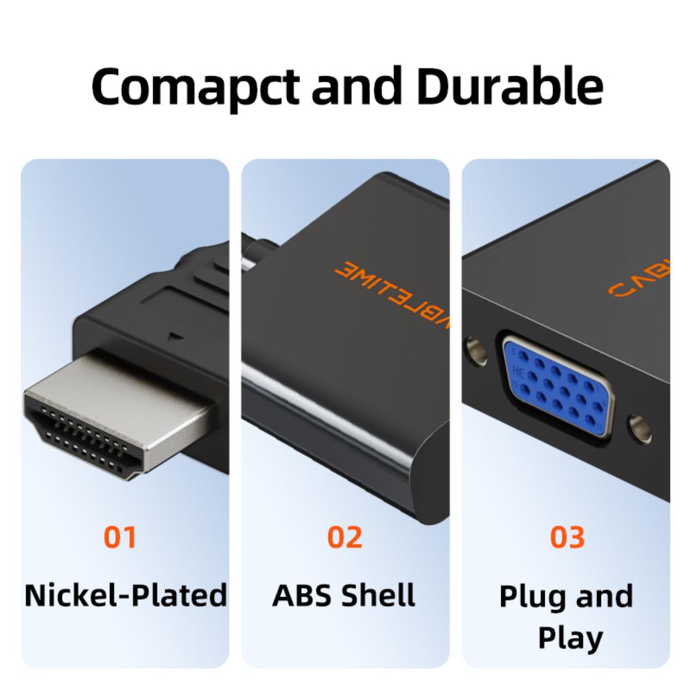 CABLETIME CP52B HDMI to VGA Adapter | 1080p Full HD | HDMI Male to VGA Female Converter