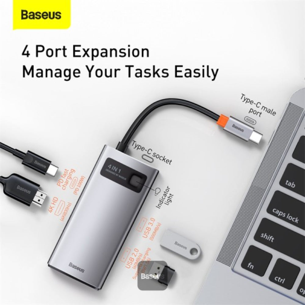 BASEUS CAHUB‑CY0G 4‑in‑1 Multiport Hub | USB‑C Expansion Adapter