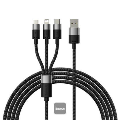 Baseus StarSpeed Series | 3-in-1 USB Cable | USB-A to USB-C + Micro USB + Lightning | 3.5A Fast Charging | 1.2 Meter | Black | For iPhone, Android, Power Banks, Bluetooth Devices