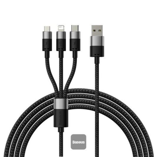 Baseus StarSpeed Series | 3-in-1 USB Cable | USB-A to USB-C + Micro USB + Lightning | 3.5A Fast Charging | 1.2 Meter | Black | For iPhone, Android, Power Banks, Bluetooth Devices
