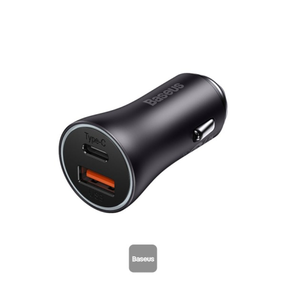 Baseus Golden Contactor Max | Car Charger | Dual Port (USB-A + USB-C) | 60W Total Output | PD + QC Fast Charging | Smart Power Distribution | Dark Gray | For iPhone, Android, iPad, Dashcams