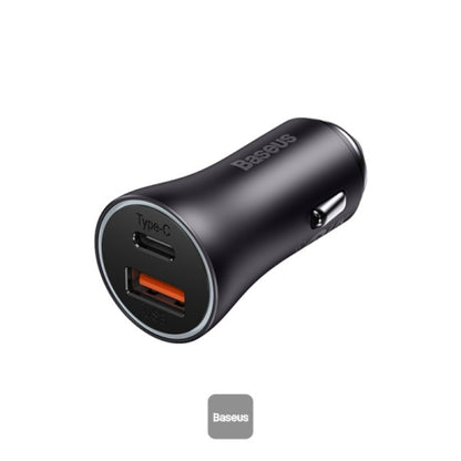 Baseus Golden Contactor Max | Car Charger | Dual Port (USB-A + USB-C) | 60W Total Output | PD + QC Fast Charging | Smart Power Distribution | Dark Gray | For iPhone, Android, iPad, Dashcams