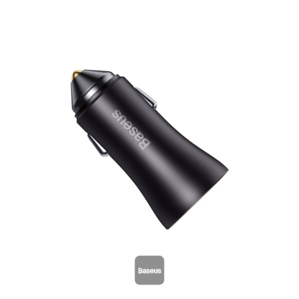 Baseus Golden Contactor Max | Car Charger | Dual Port (USB-A + USB-C) | 60W Total Output | PD + QC Fast Charging | Smart Power Distribution | Dark Gray | For iPhone, Android, iPad, Dashcams